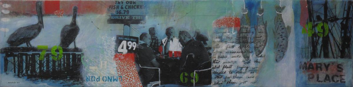 Auf Spurensuche in Alabama 13, 2013, Acryl und Collage auf Leinwand, 30 x 120 cm
